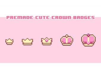 Premade Pink Cute Crowns | Pixel Art Styled | Twitch Sub / Loyalty / Bit / Cheer Badges