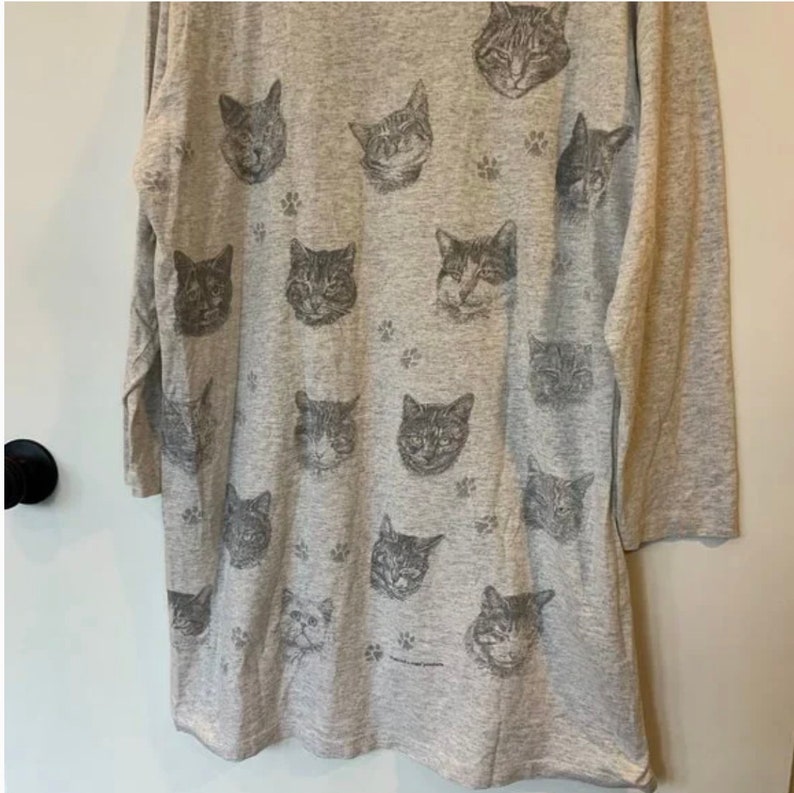Vintage Rel-e-vant Products Cat Graphic Themed Oversized Night Shirt ...