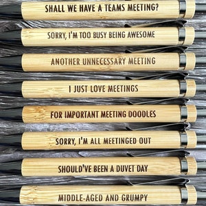 Funny Slogan Bamboo Engraved Work Pens: Black Ink, Optional Pouch
