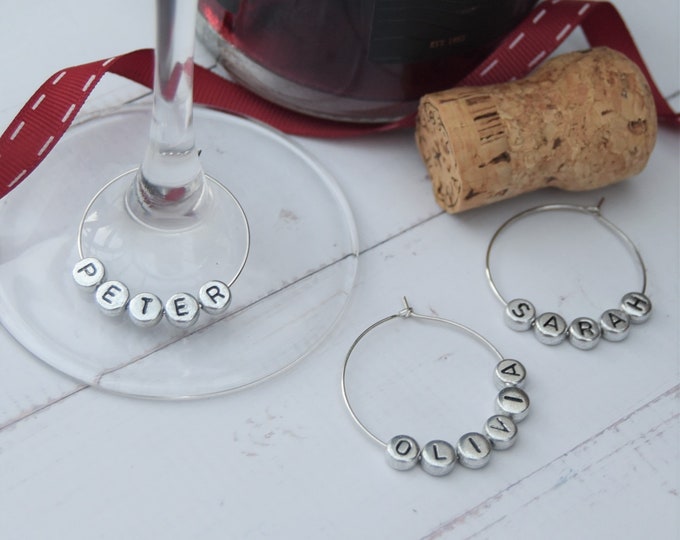 Custom word or name wine charms | Acrylic letters wine charm glass identifiers | Personalised wine glass markers with name