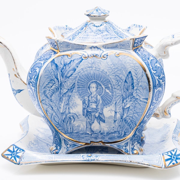 Burleighware Chinoiserie Teapot and Stand RD Shape 223699 Number 225655