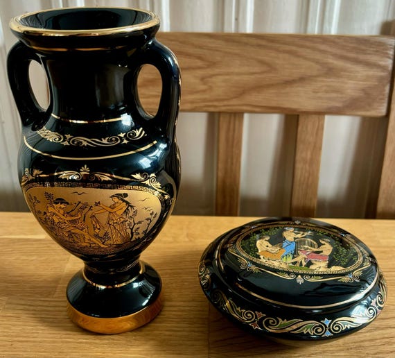 Adis Handmade in Greece 24k Gold Vase and Trinket Dish With Lid - Etsy