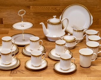 Paragon Athena White & Gold English Fine Bone China Tea Set