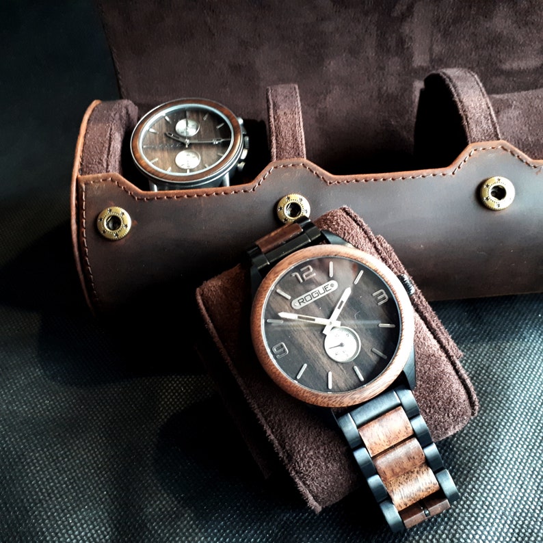Rollo de reloj personalizado, Rollo de cuero, caja de reloj de cuero, Accesorios de viaje, Rollo de reloj para 3 relojes Estuches de relojes personalizados, regalo para hombres imagen 4