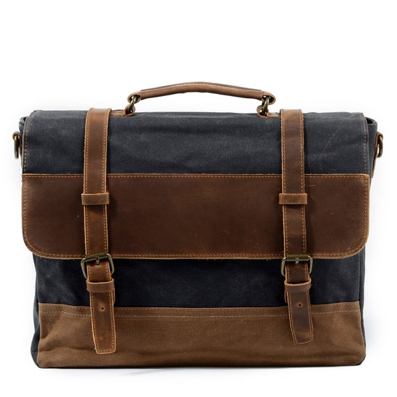 Personalized Waxed Canvas Messenger Bag Men Satchel Briefcase