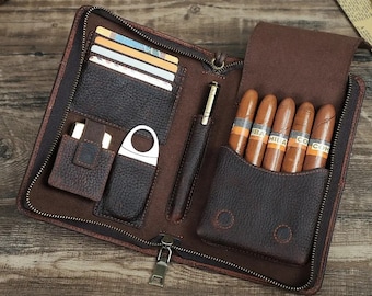 Portable travel luxury cigar case, cigar travel case, cigar and accessory case, father's da gift. gift for him, travel case, cigar organizer