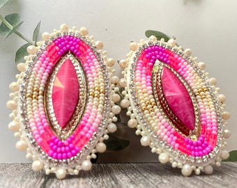 beaded pink earrings with fingernail post