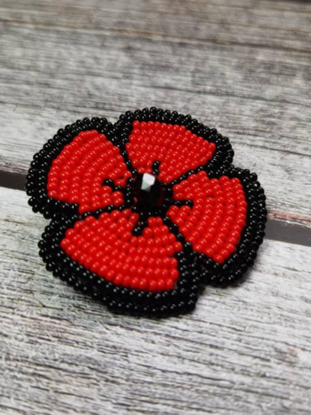 Beaded Poppy Pin Remembrance Day Beaded Broochbeaded Poppy Flower