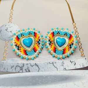 Handmade Beaded Teardrop Earrings, Seed Beads Extra Long Earrings For Women. E 58 SB 26 - Foto 9