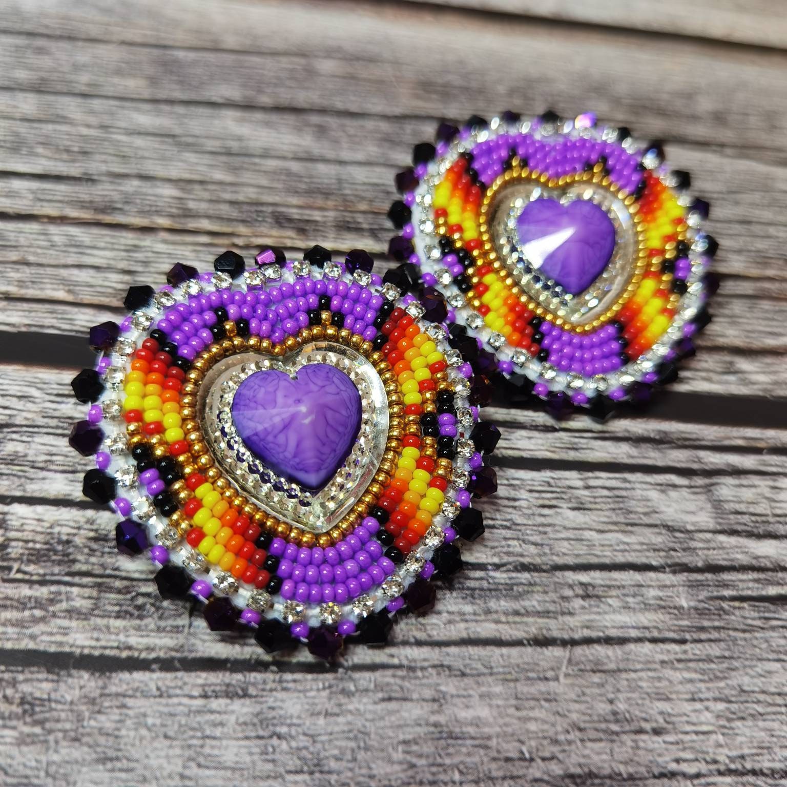 Beaded heart earrings beaded earrings native earrings Etsy