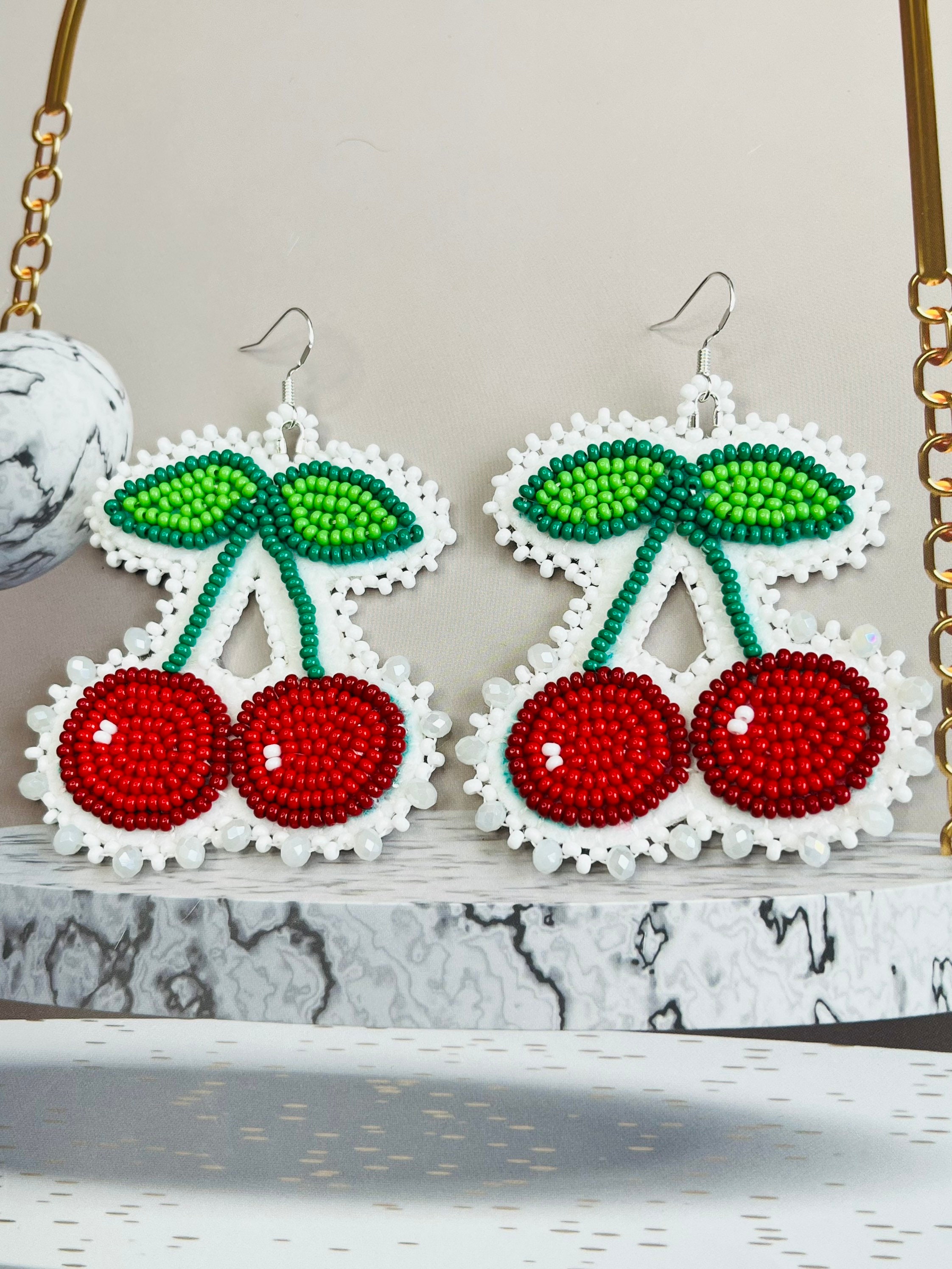 Beaded Cherry Earrings Etsy Sweden