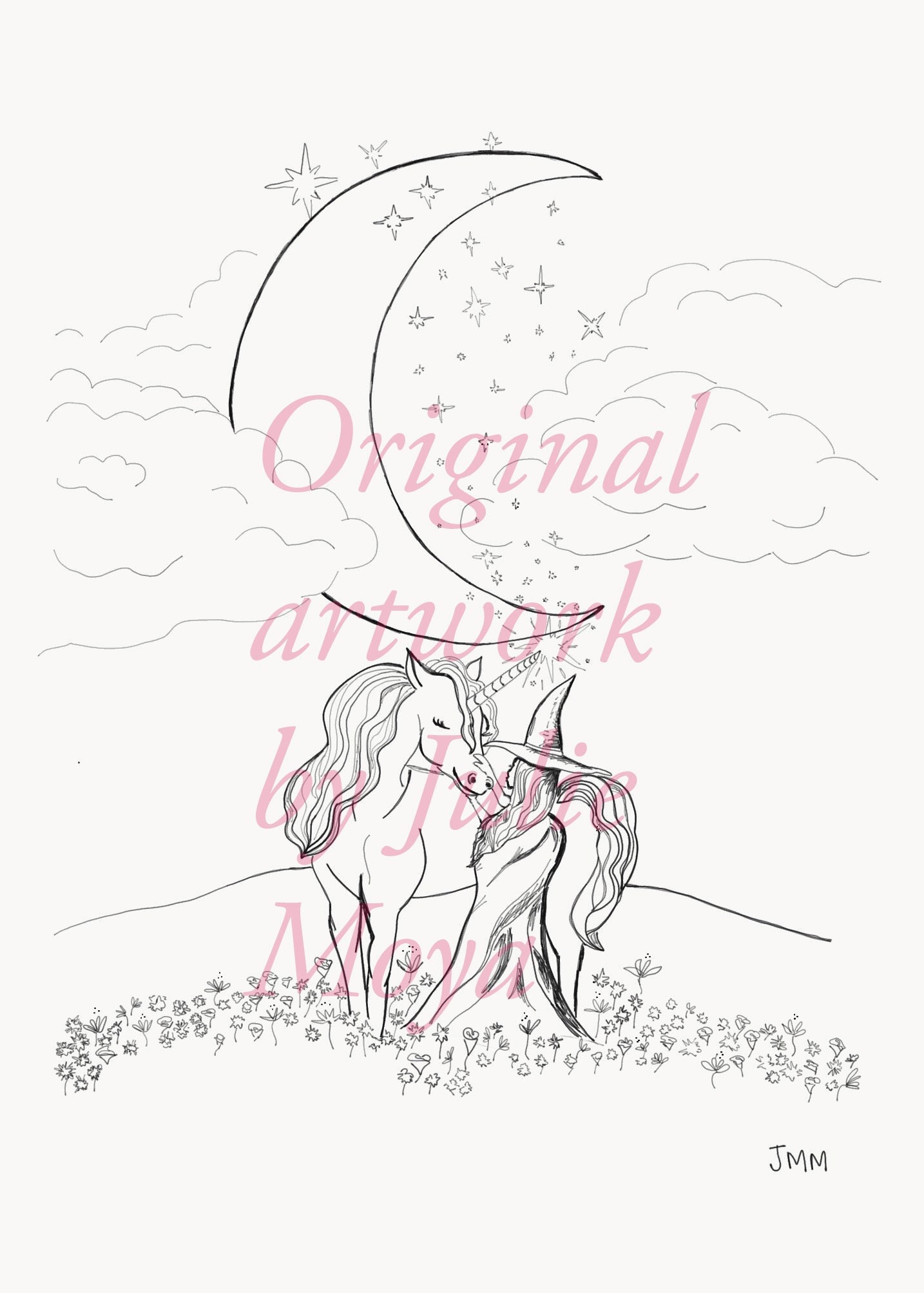 Halloween Enchanted Witch and Unicorn Coloring page | Etsy