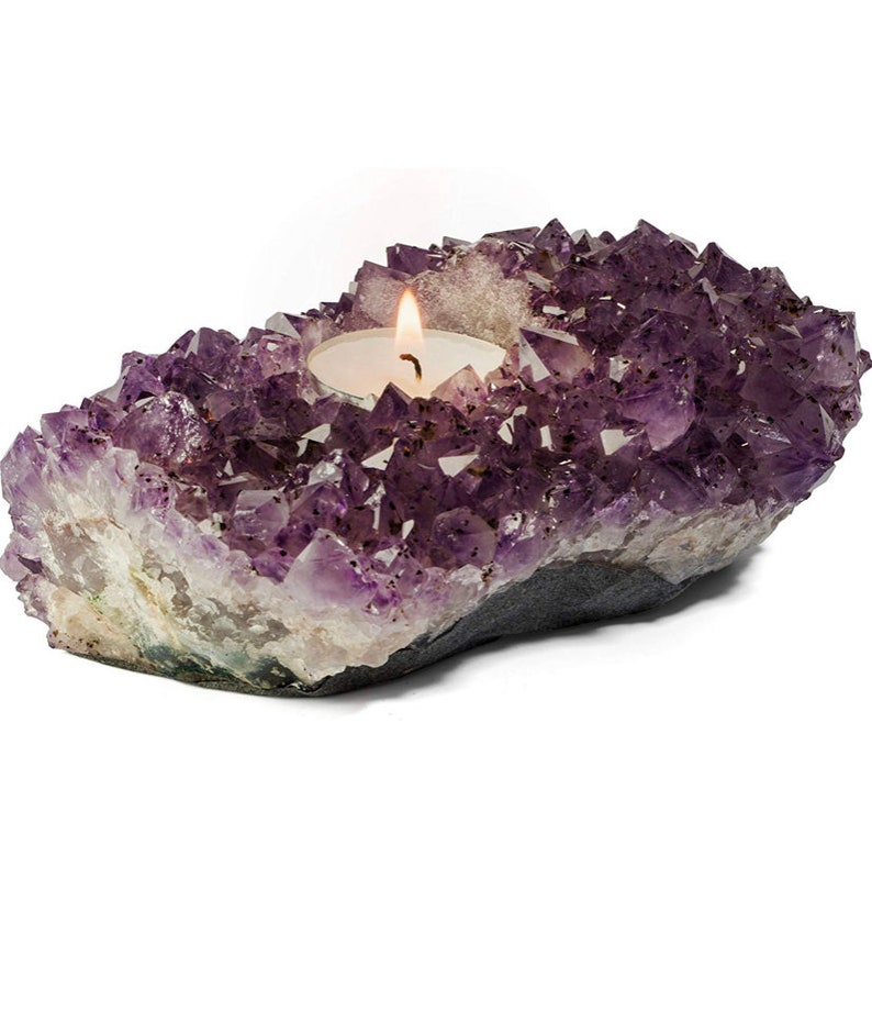 Amethyst Candle Holder Raw Crystal Clusters Candle Holder Etsy