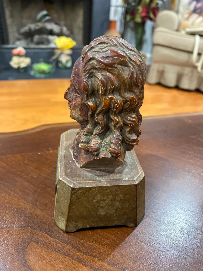 Antique Sculpture Wood Carved of Famous Composer Handel Boost Music Box SwissReugeMusicalCollectors sculpture art HandelBustHandelStatuette