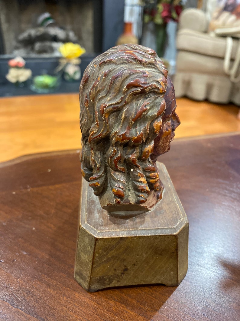 Antique Sculpture Wood Carved of Famous Composer Handel Boost Music Box SwissReugeMusicalCollectors sculpture art HandelBustHandelStatuette