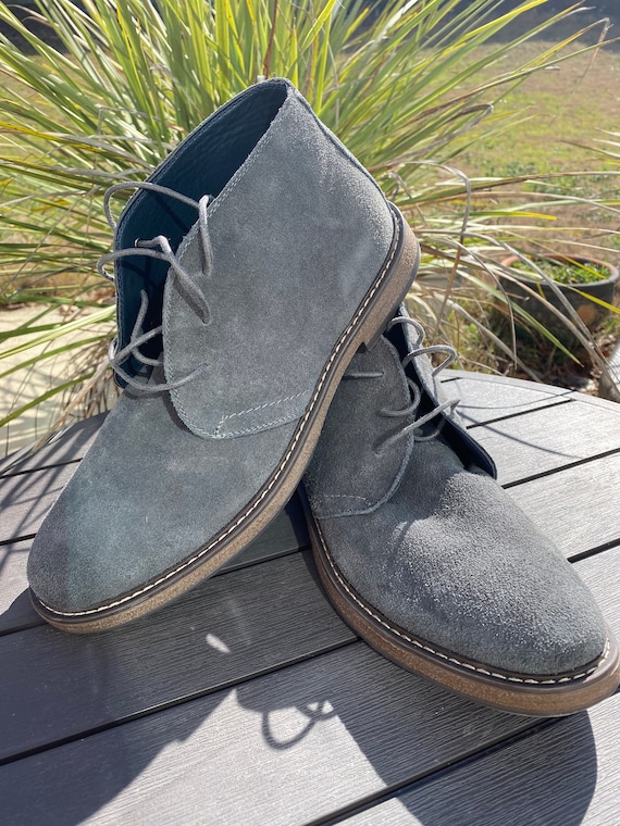Gray Genuine leather suede Boots Men Size 12. Vint