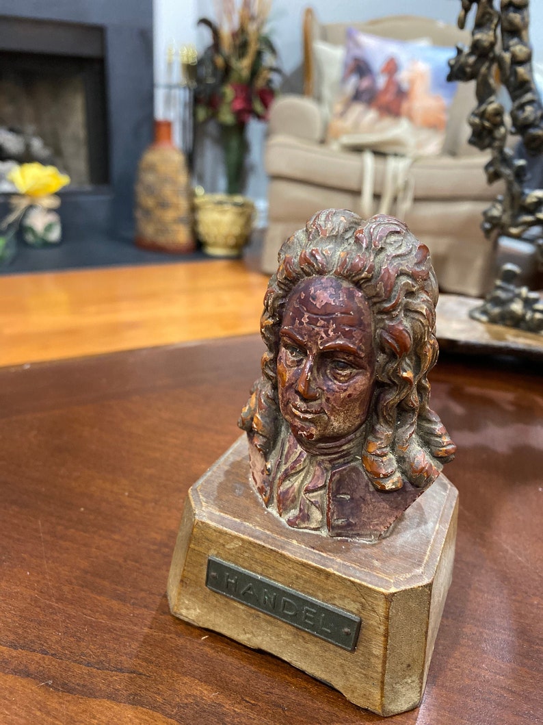 Antique Sculpture Wood Carved of Famous Composer Handel Boost Music Box SwissReugeMusicalCollectors sculpture art HandelBustHandelStatuette