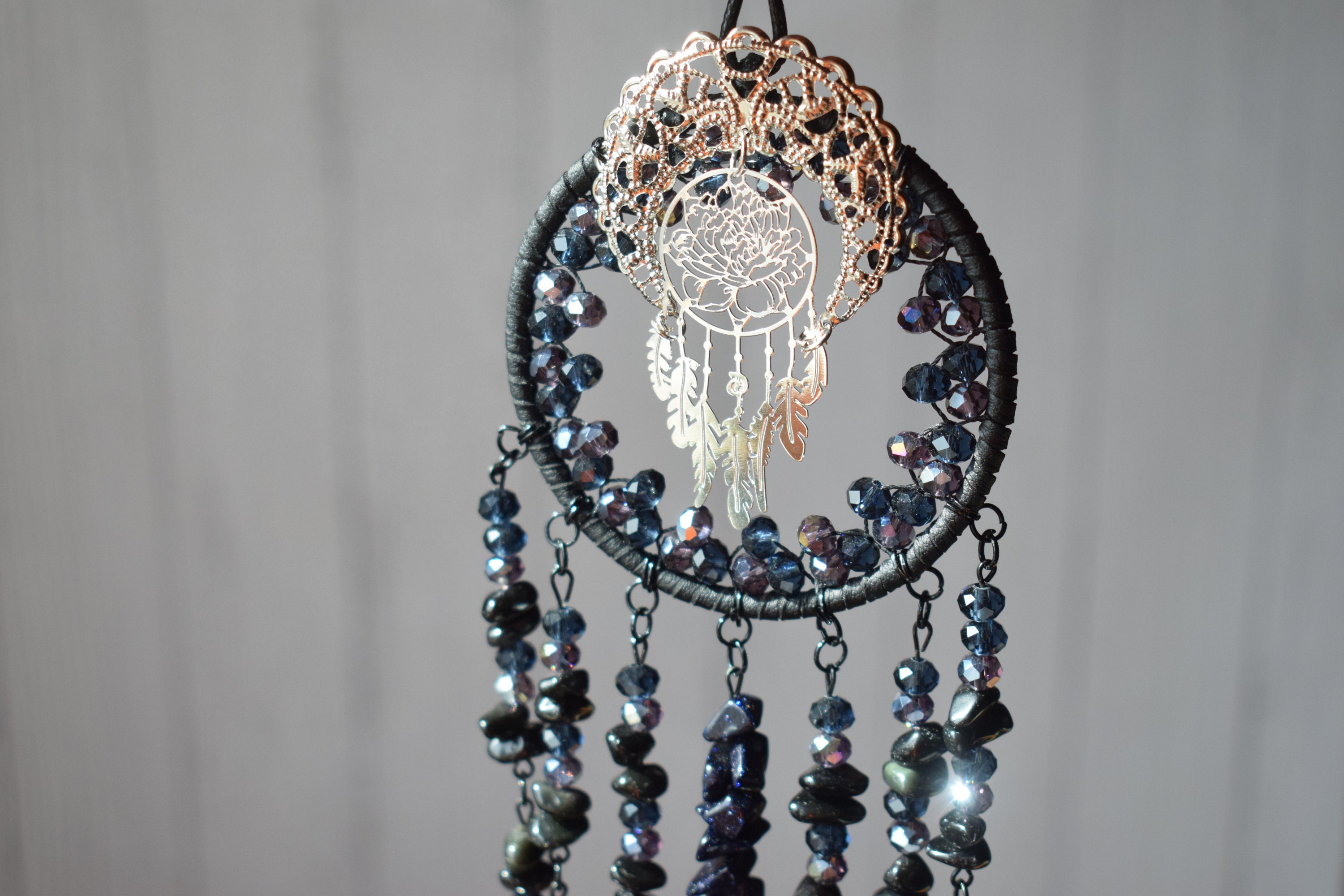 Black crystal dream catcher crescent moon sun catcher rear Etsy