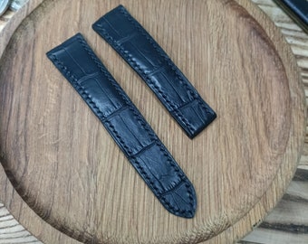 Black Alligator Watch Strap 24mm,22mm,21mm,20mm,19mm,18mm, handmade watch strap