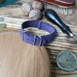 Purple Leather Watch Strap: Handmade Vegetable Tanned Band