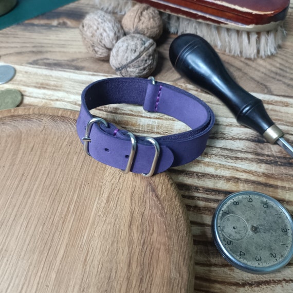 Purple Leather Watch Strap: Handmade Vegetable Tanned Band