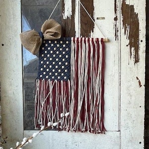 Rustic Farmhouse Macrame USA Flag | Wall Décor | Front Door Hanger