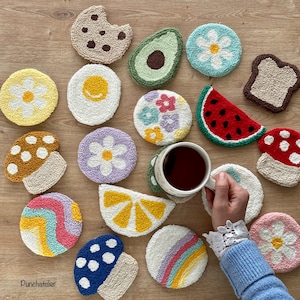 4 teiliges DIY Punch Needle Coaster Kit / Tufting Coaster Kit/Punch Needle Kit Anfänger / DIY Punch Embroidery Kit