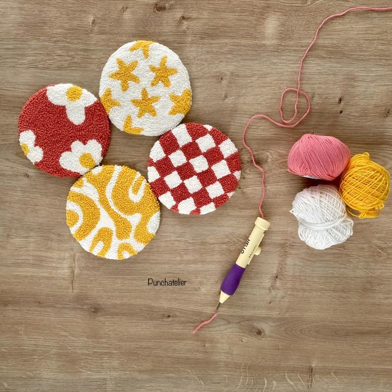 Punch Needle Coaster Kit: DIY Embroidery Craft (4 Pcs) - Etsy