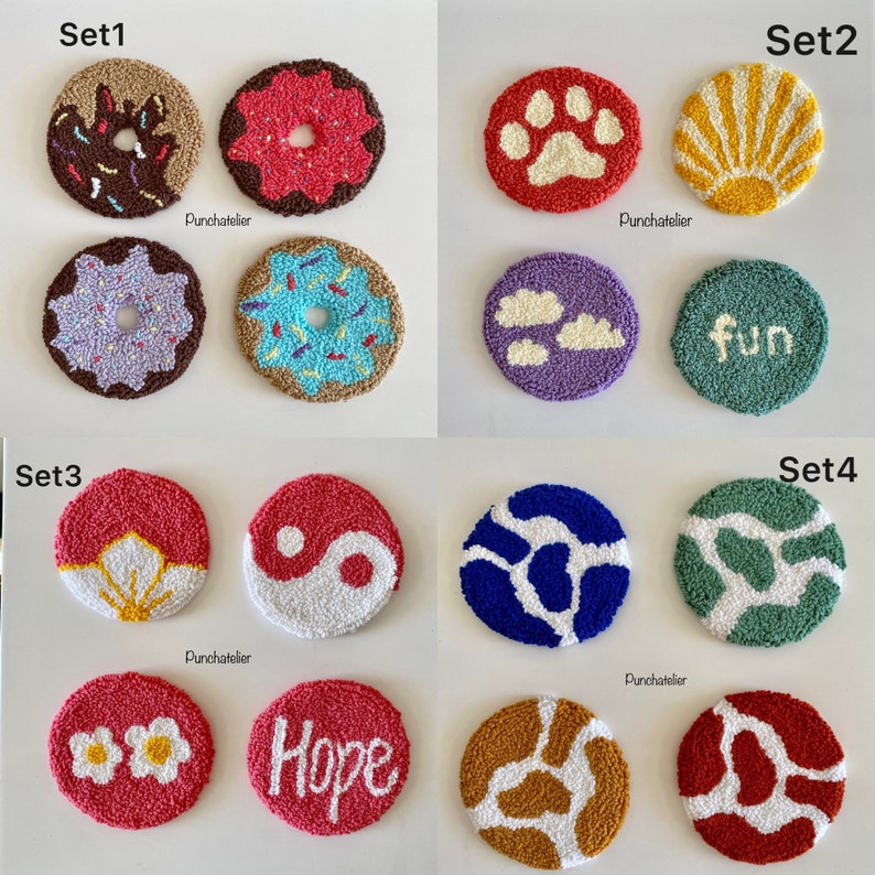 Lovely Tufting Coaster Kit 4 PCS/ Coaster Punch Needle Kit / Etsy