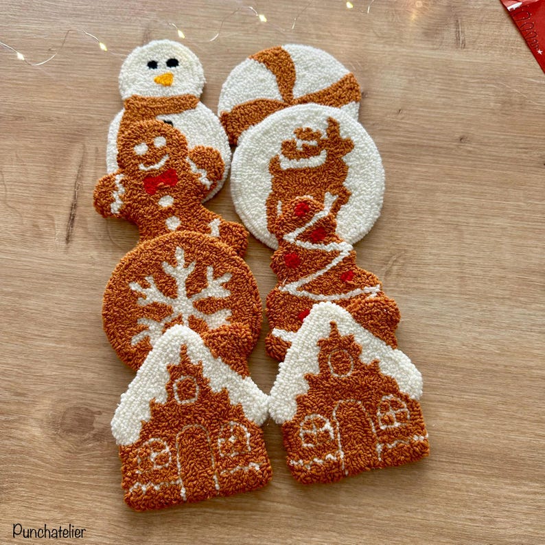 Ginger Christmas Punch Needle Coaster Kit 4 PCS: Beginner DIY Craft Kit ...