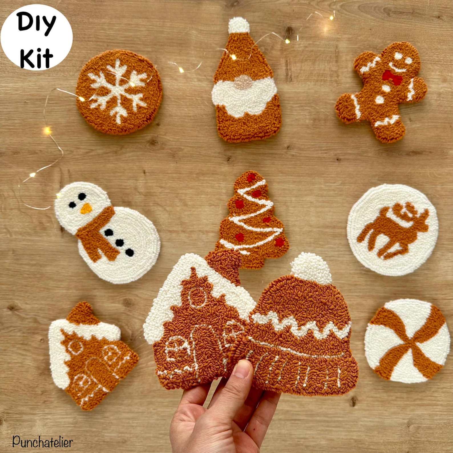 Ginger Christmas Punch Needle Coaster Kit 4 PCS: Beginner DIY Craft Kit ...