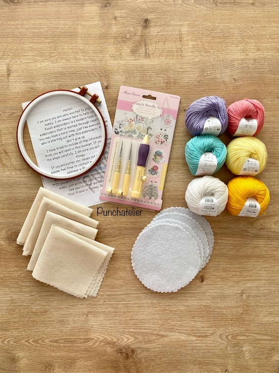 Set of 4 hand-tufting coasters making kit  punch needle kit for beginners  - Shop ecodiymarket Knitting, Embroidery, Felted Wool & Sewing - Pinkoi