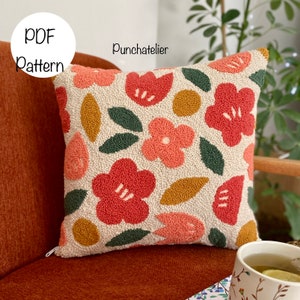 Flowered Punch Needle Cushion PDF Pattern-Instant Download Printable PDF