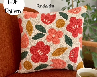 Flowered Punch Needle Cushion PDF Pattern-Instant Download Printable PDF