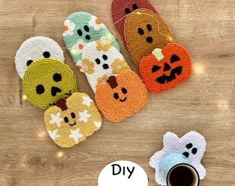 Halloween DIY Craft Kit 2 PCS /Punch Needle Coasters/ Halloween Dıy Kit/Dıy Coaster Set/Spooky Craft Kit/Punch Needle Coaster Kit