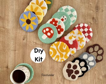 Punch Needle Coaster Kit 4 Pcs /Dıy Punch Embroidery Kit/Craft Kit/Tufting Kit //Dıy Kit/Dıy Crafts