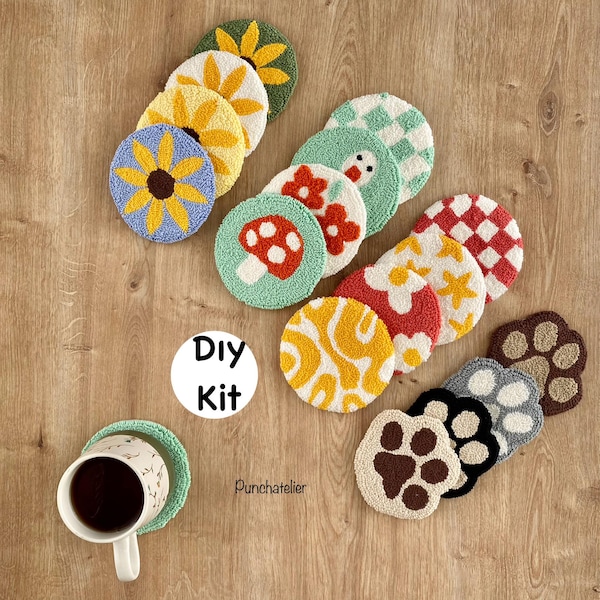 Punch Needle Coaster Kit 4 Pcs /Dıy Punch Embroidery Coaster Kit/Dıy Punch Needle  Crafts/Craft Kits For Adults/Punch Needle Kit Beginner