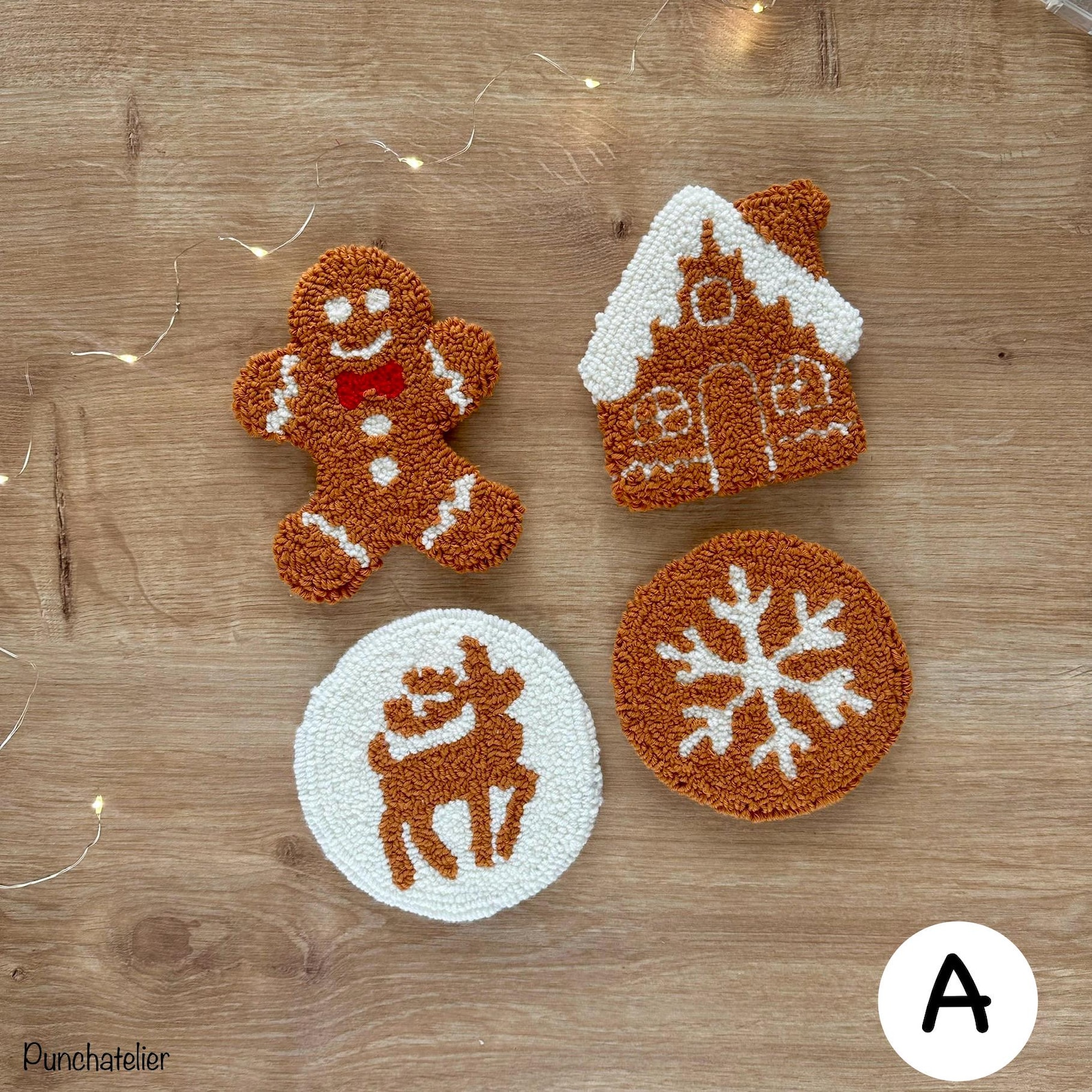 Ginger Christmas Punch Needle Coaster Kit 4 PCS: Beginner DIY Craft Kit ...