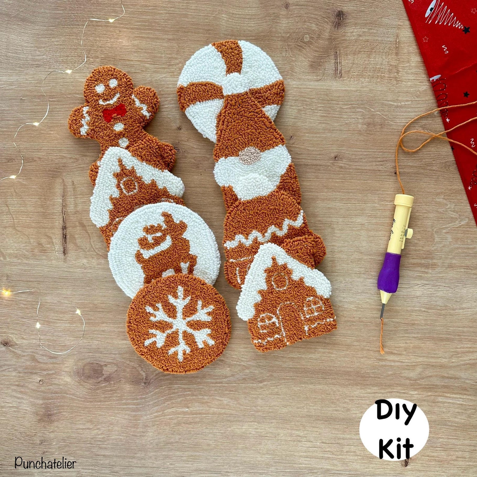 Ginger Christmas Punch Needle Coaster Kit 4 PCS: Beginner DIY Craft Kit ...