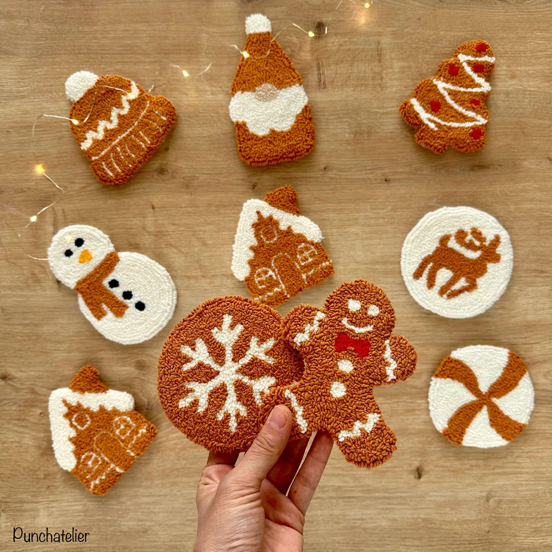 Ginger Christmas Punch Needle Coaster Kit 4 PCS: Beginner DIY Craft Kit ...