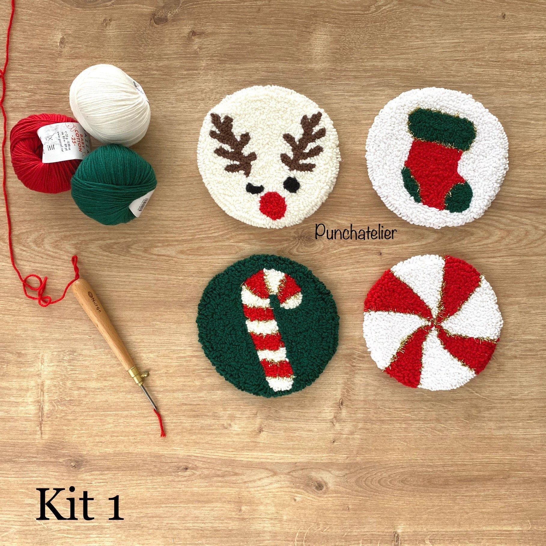 Christmas Punch Needle Coaster Kit 4 Pcs / Craft Kit/ Punch Needle Beginner  Kit /tufting Coaster Kit / Dıy Craft Kit 