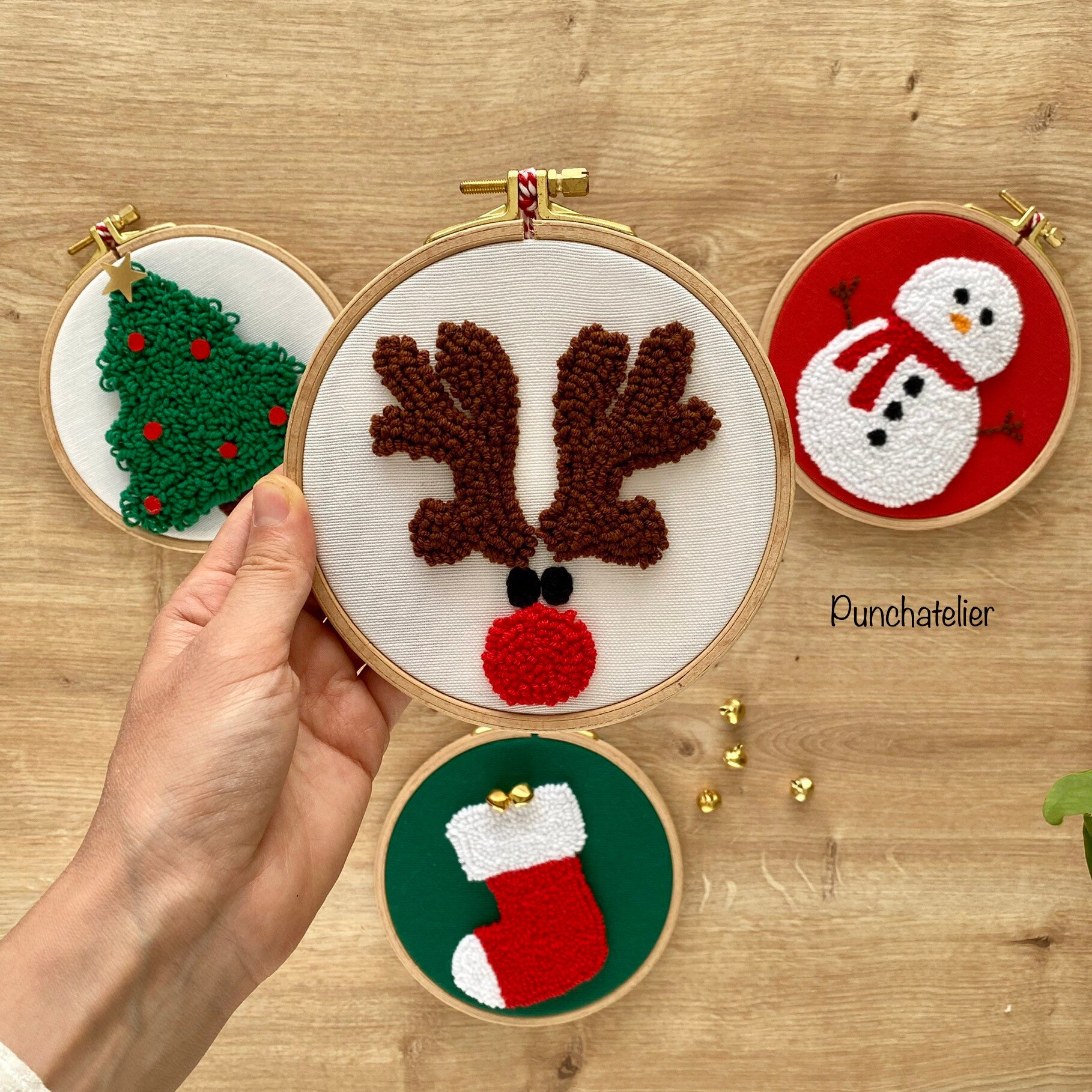 Dıy Christmas Punch Needle Kit 4 PCS Mini/ Easy Craft Kit for Etsy