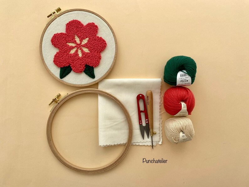 Punch Needle Beginner Kit: Floral Design, Cotton Yarn, 20cm Hoop - Etsy