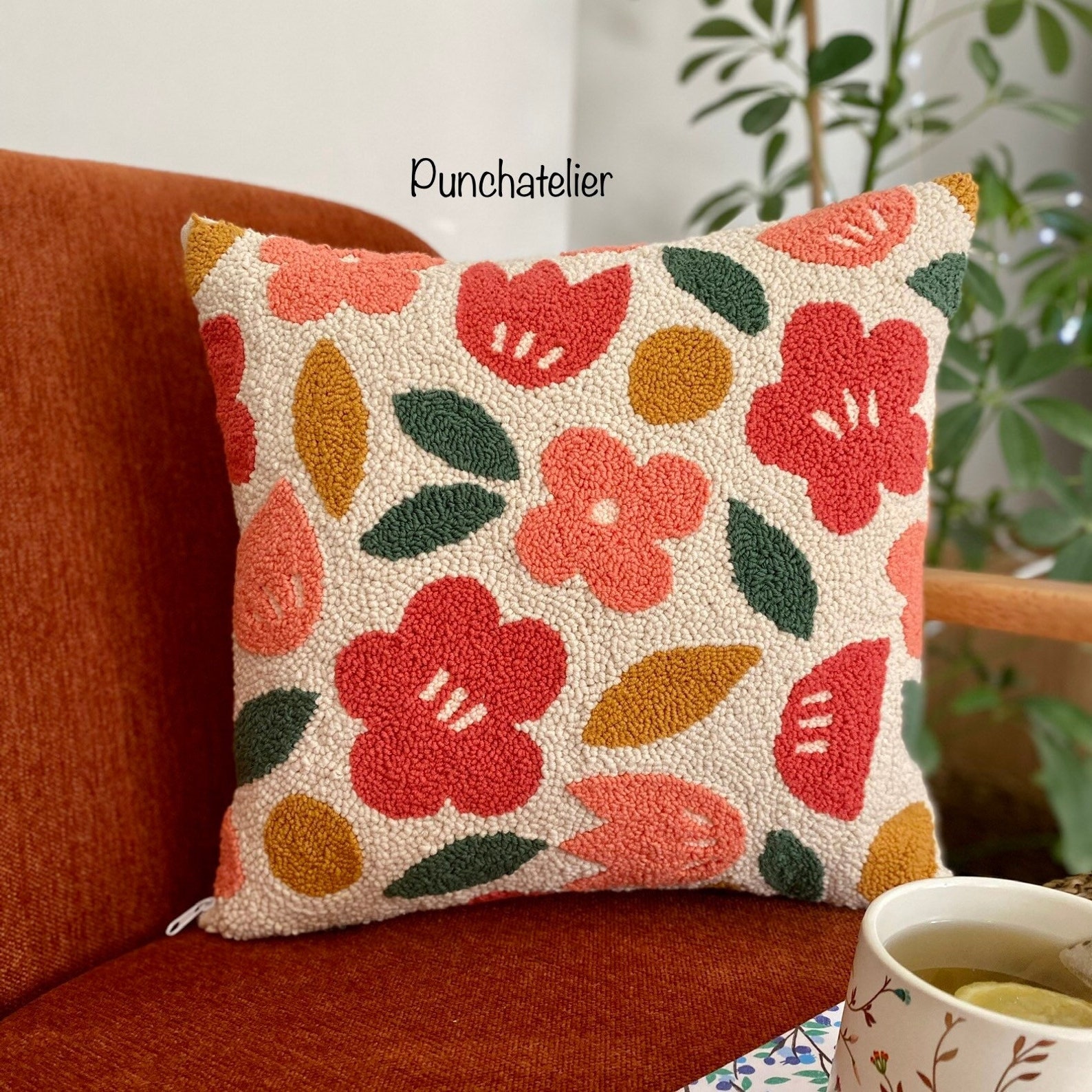 Flowered Punch Needle Cushion Kit/ Beginner Embroidery Kit/ Etsy