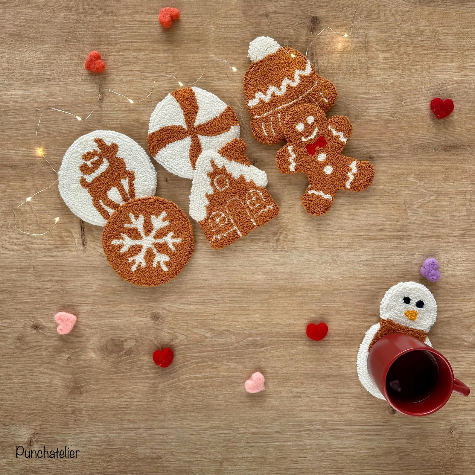 Ginger Christmas Punch Needle Coaster Kit 4 PCS: Beginner DIY Craft Kit ...