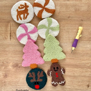 Christmas Punch Needle Coaster Kit: Beginner DIY Craft (2 PCS)