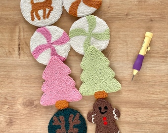 Christmas Punch Needle Coaster Kit: Beginner DIY Craft  Kit (2 PCS)