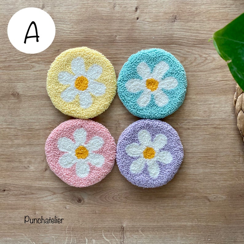 Dıy Punch Needle Coaster Kit 4 pcs / Tufting Coaster Kit/Punch Needle Kit Beginner/ DIY Punch Embroidery Kit image 6