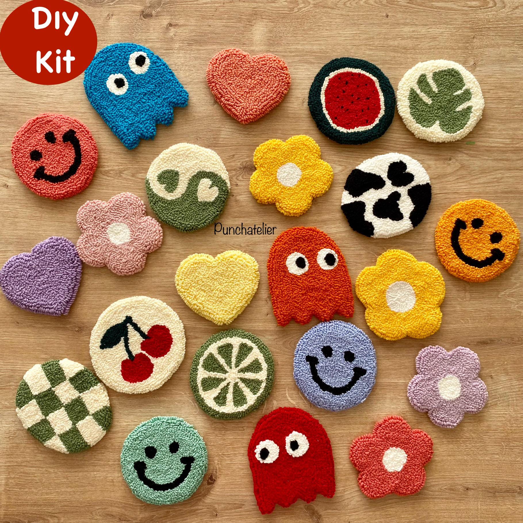 パンチニードルコースターキット:パンチニードル刺繍、4個DIY、大人 パンチニードルコースターキット:パンチニードル刺繍、4個DIY、大人