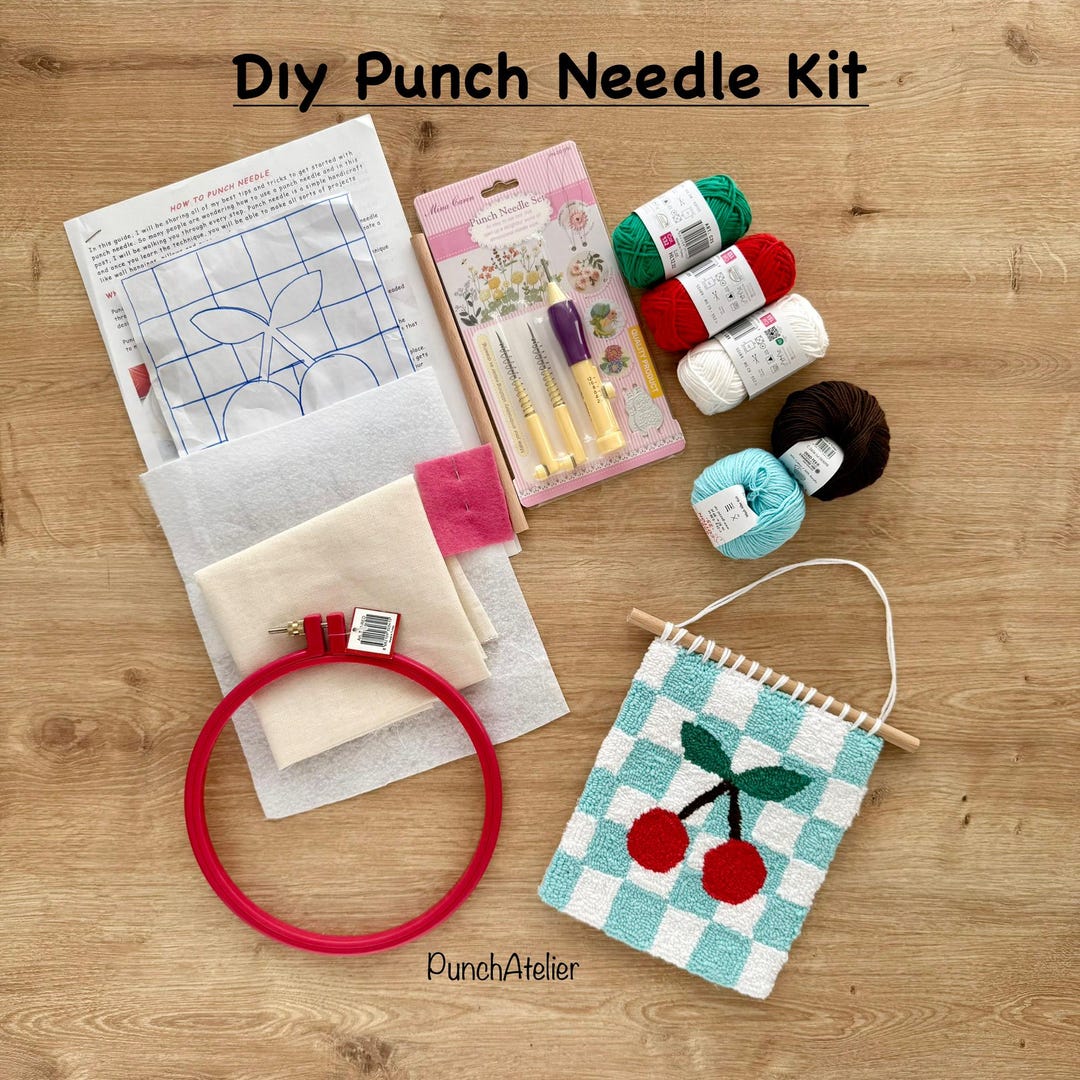 Cherry Punch Needle Wall Hanging Kit – DIY Punch Embroidery Kit With ...